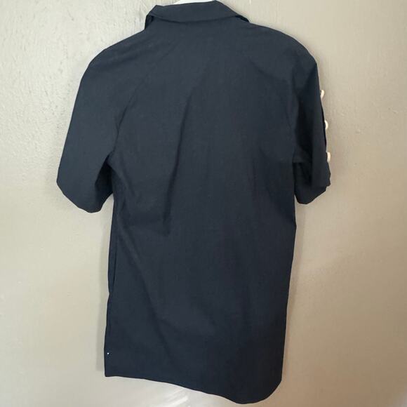 NWT PEARL LELA ROSE Navy Cotton Poplin Button Detail Sleeve Size XS mini dress - Picture 8 of 8